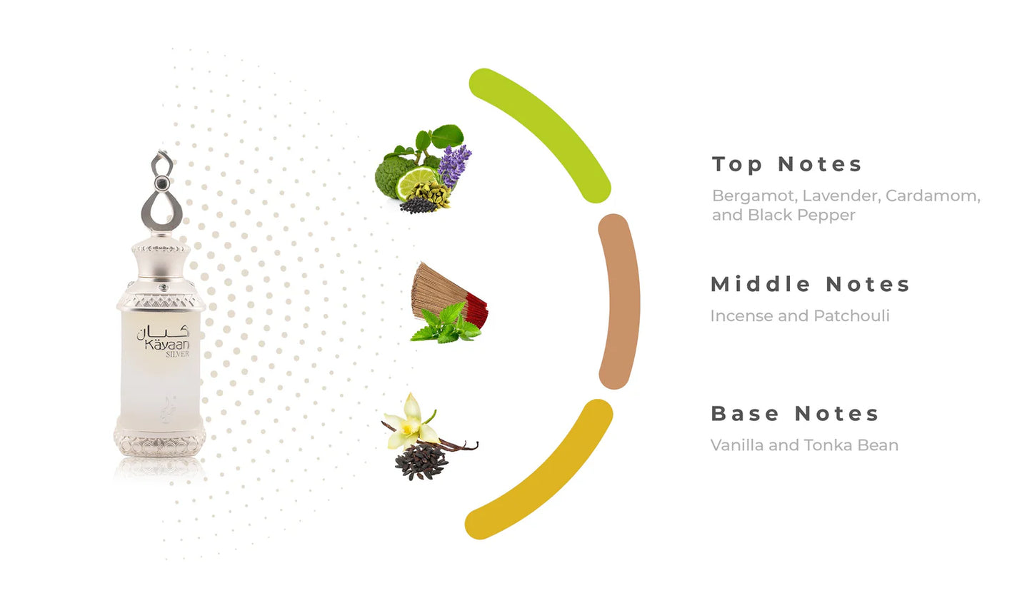 Kayaan Silver | .68 fl oz | 20 ML | Concentrated perfume oil | Alcohol free